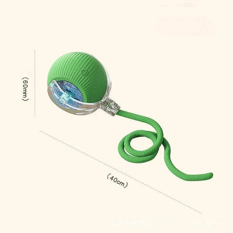 Cat Interactive Ball Toys Green rechargeable cat interactive ball toy with teaser sensor and 40cm attached rope for kittens