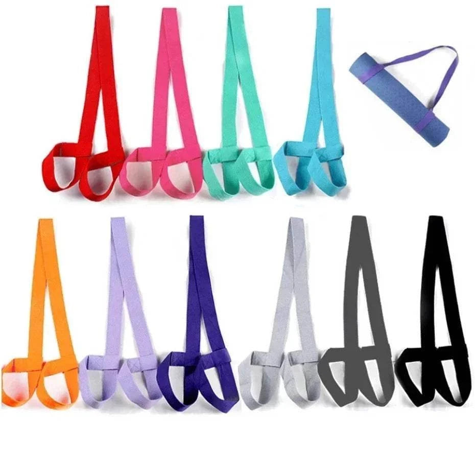 Adjustable yoga mat carry belt strap in multiple colors for easy mat transport and fitness use