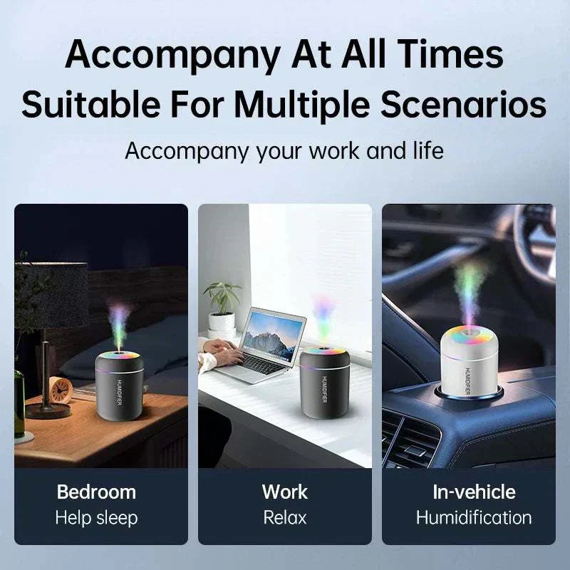 Compact mini air humidifier with USB power and soft LED ambient light
