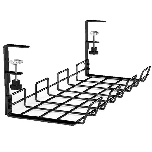 Under desk metal cable management box and wire organizer tray no drill installation
