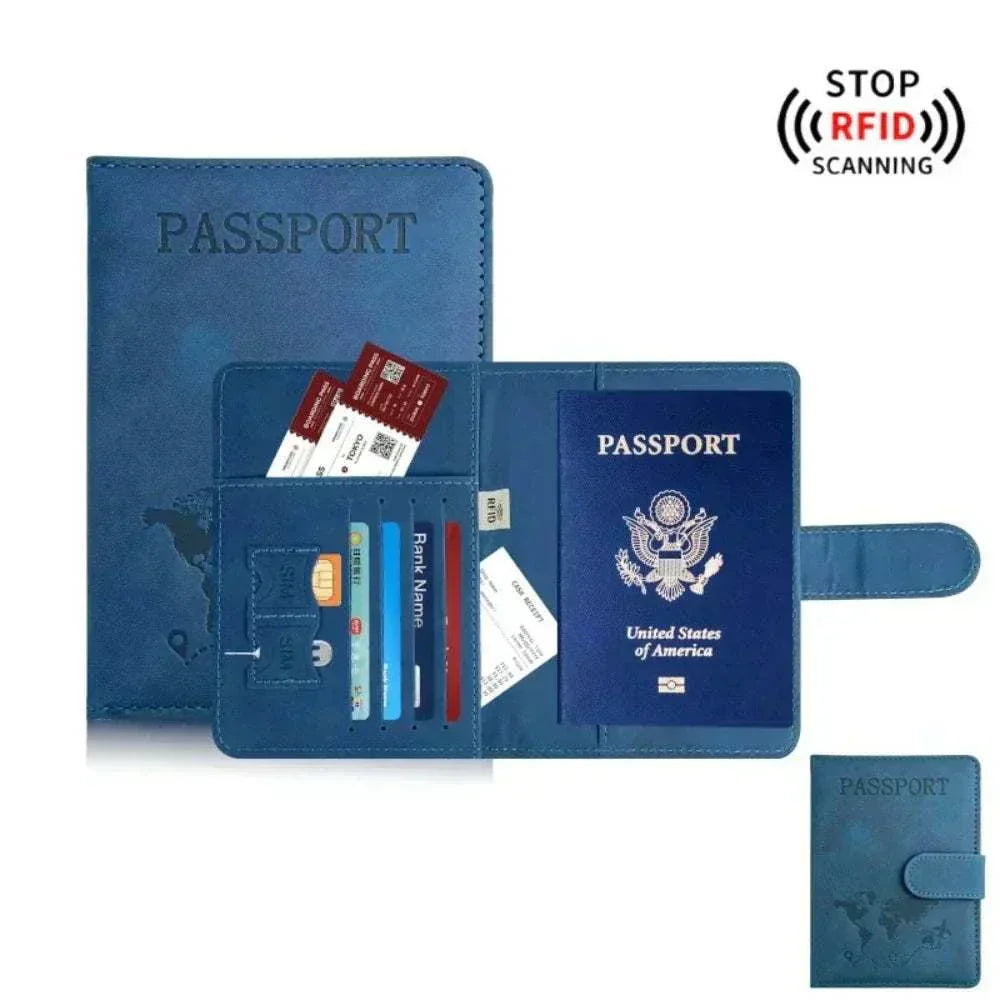 Stylish unisex passport holder for travel with RFID blocking, magnetic closure, and multiple storage slots in soft PU leather