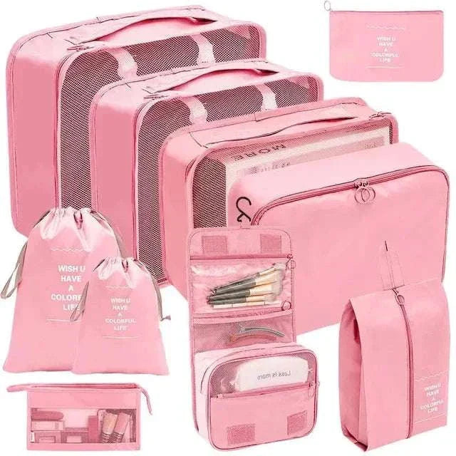 Set of lightweight, durable travel organizer storage bags in various sizes for efficient packing and luggage organization