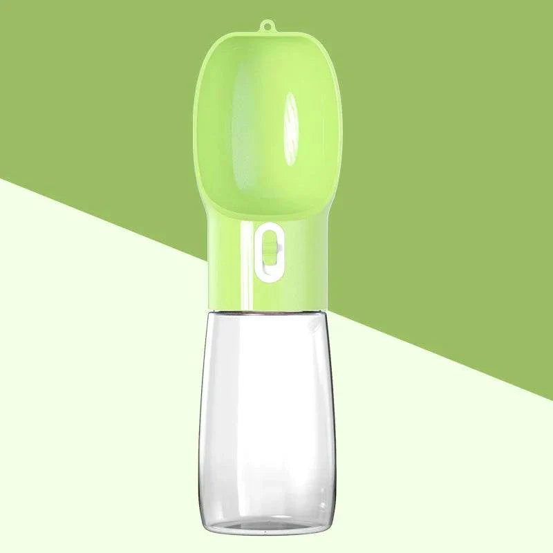 Portable dog water bottle with leakproof design and attached drinking bowl for travel and outdoor use