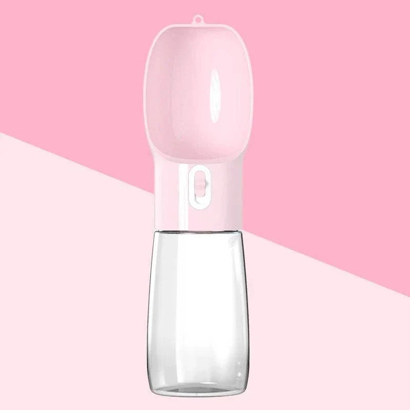 Portable pink dog water bottle with leakproof travel drinking bowl for small and large dogs