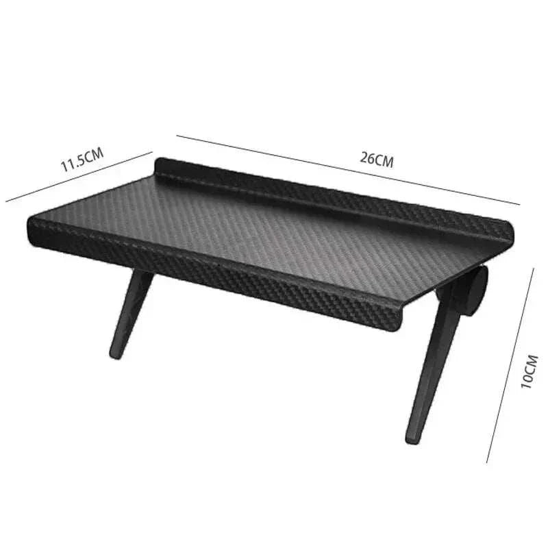 Black and white computer and TV screen storage rack organizing wireless router and set-top box