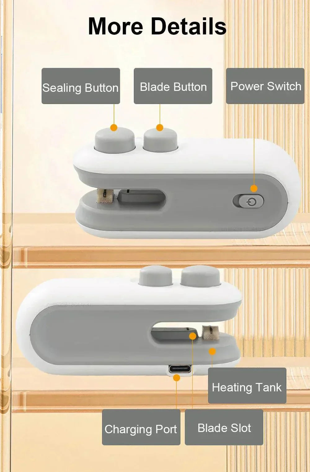 Compact mini heat bag sealing machine for airtight food storage, rechargeable and portable handheld sealer.