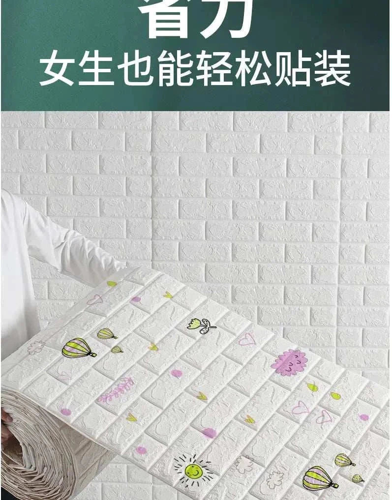 3D foam brick wall panels with realistic texture, waterproof XPE foam, and self-adhesive backing for easy home decor.