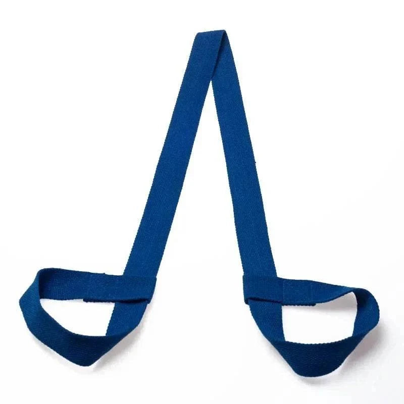 Adjustable blue yoga mat carry belt strap with elastic loops for easy transport