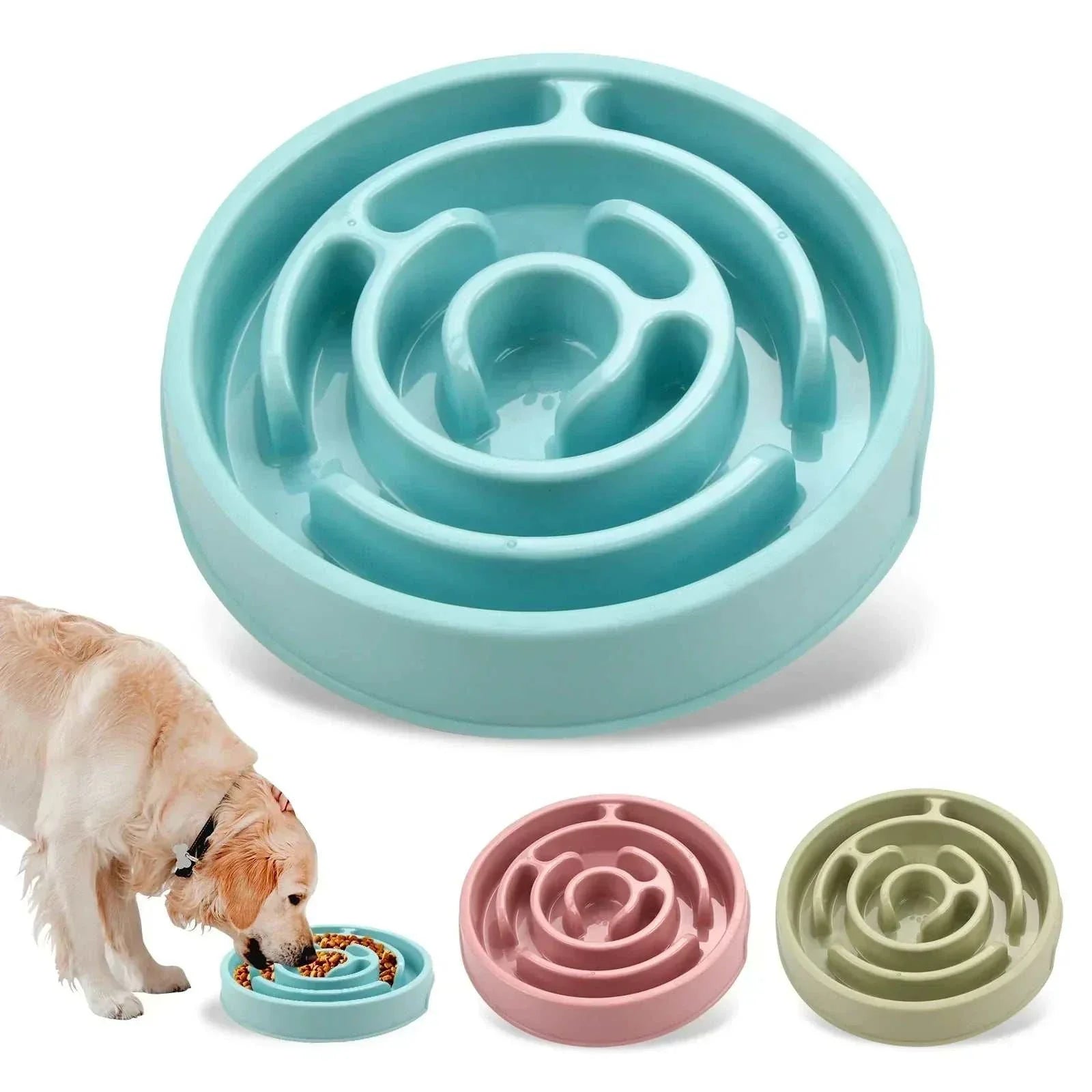 Pet dog slow feeder bowl with interactive maze design and non-slip base for controlled, safe eating