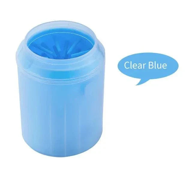 Clear blue portable pet paw cleaner with soft silicone bristles for gentle dog and cat foot washing