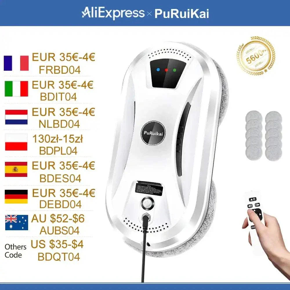 Ultra-thin robot vacuum cleaner for streak-free window and glass surface cleaning with remote control and safety rope