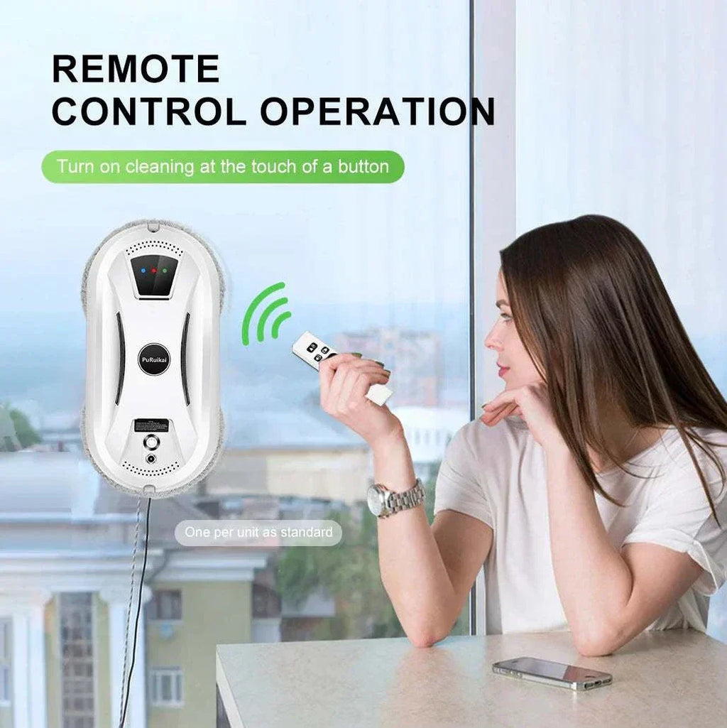 Ultra-thin robot vacuum cleaner for streak-free window and glass surface cleaning with remote control and safety rope