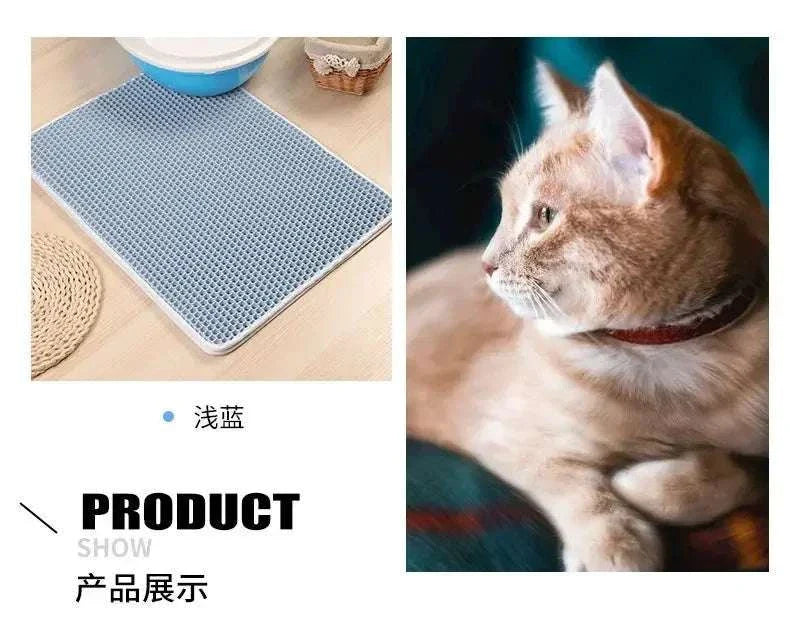 Double layer waterproof cat litter mat with honeycomb design trapping scattered litter and non-slip base
