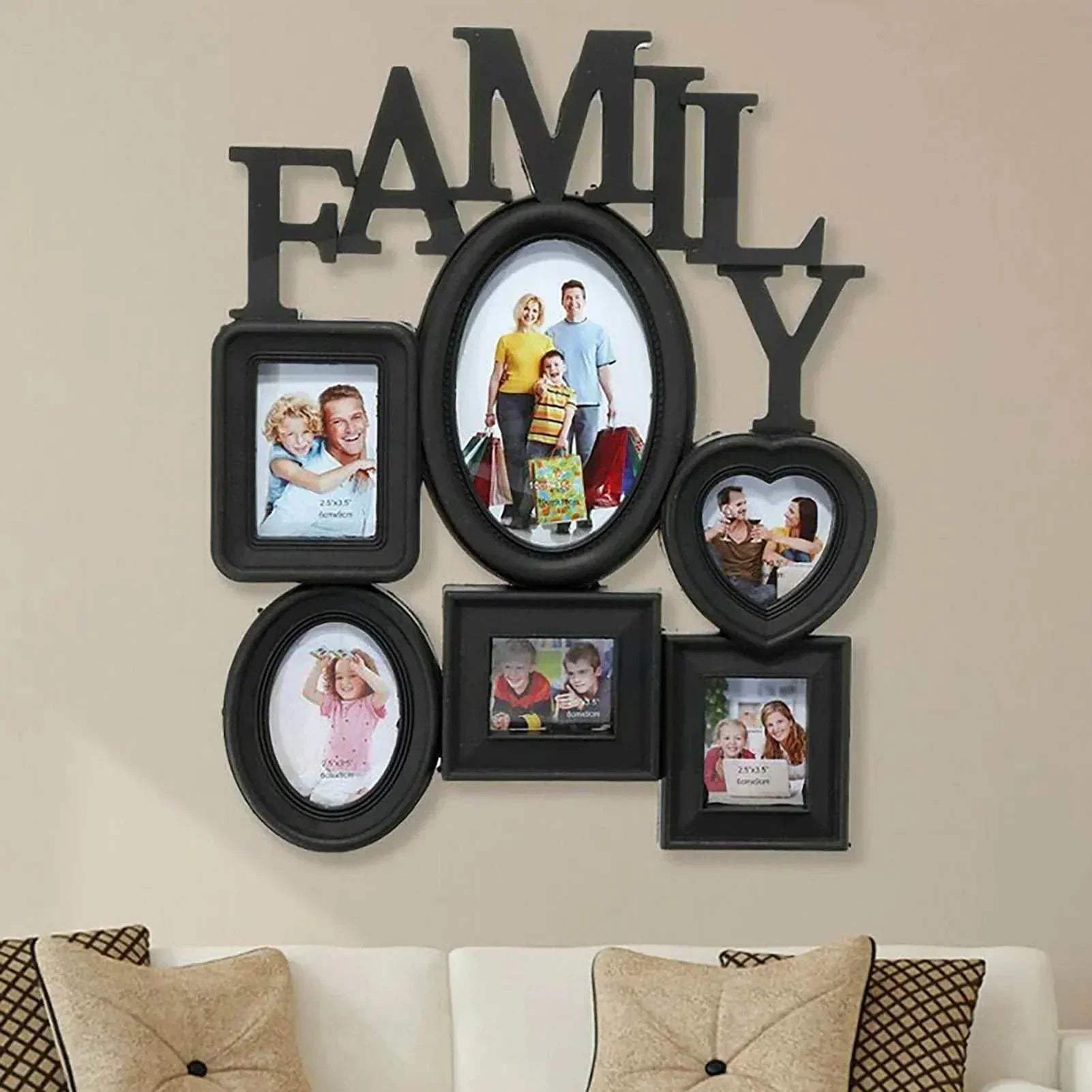 Modern minimalist family photo frame wall hanging with space for six pictures