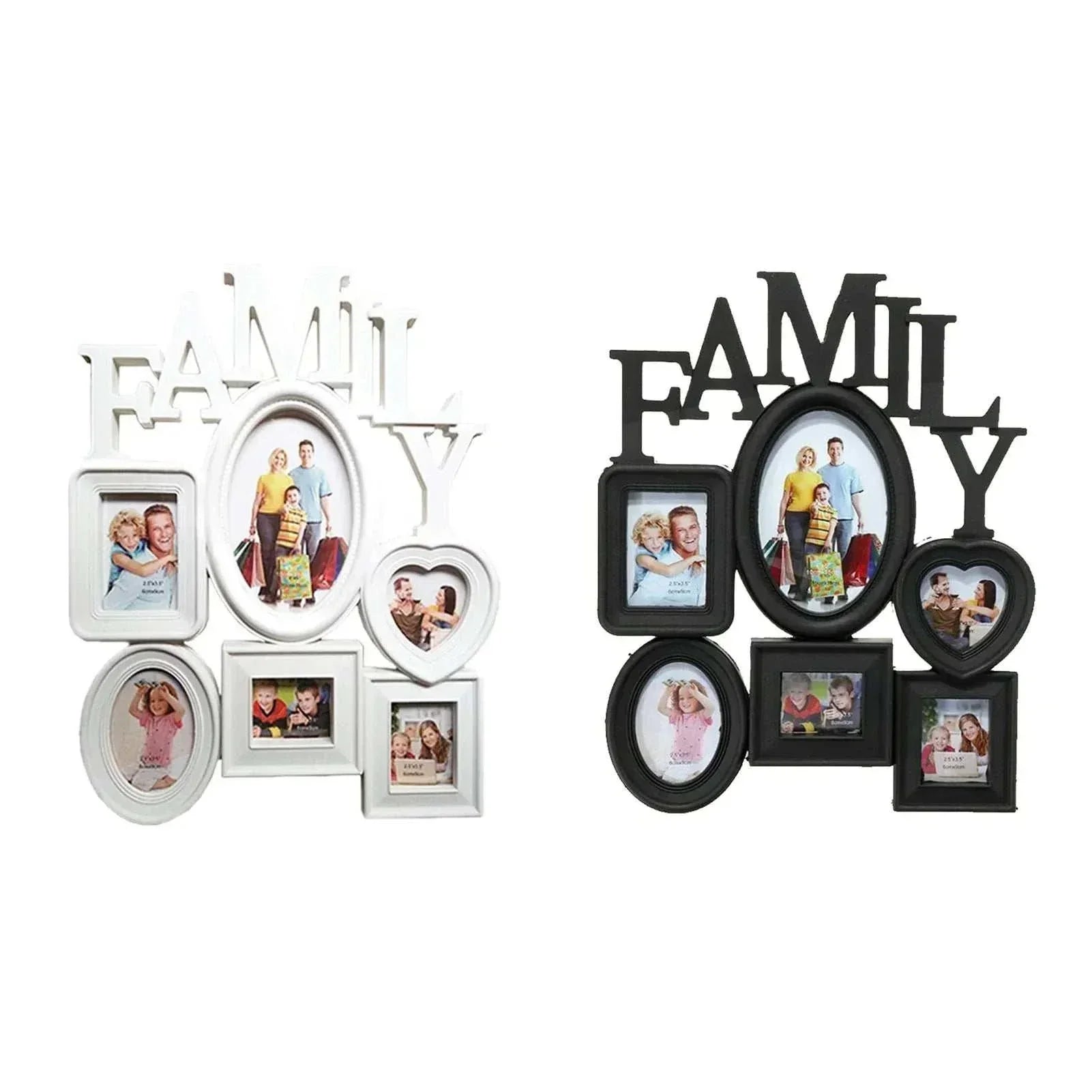 Modern family photo frame wall hanging displaying six pictures in a minimalist design