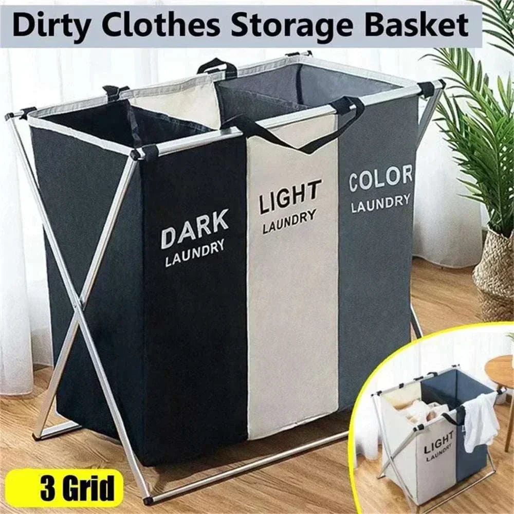 Foldable 3-grid laundry basket organizer with dark, light, and color sections, waterproof Oxford fabric hamper Laundry Basket