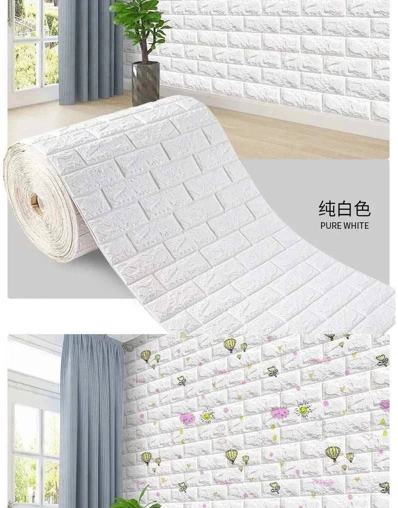 3D foam brick wall panels with waterproof XPE foam and realistic textured design for easy peel-and-stick installation