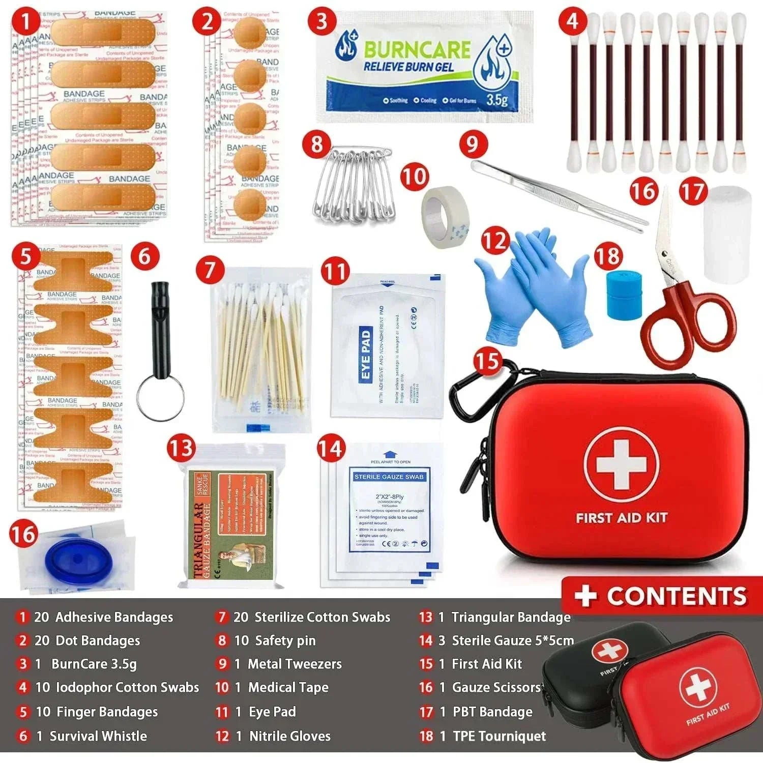 Compact multi-purpose first aid kit with 103 essential medical supplies in a durable waterproof case for home, travel, and outdoor use