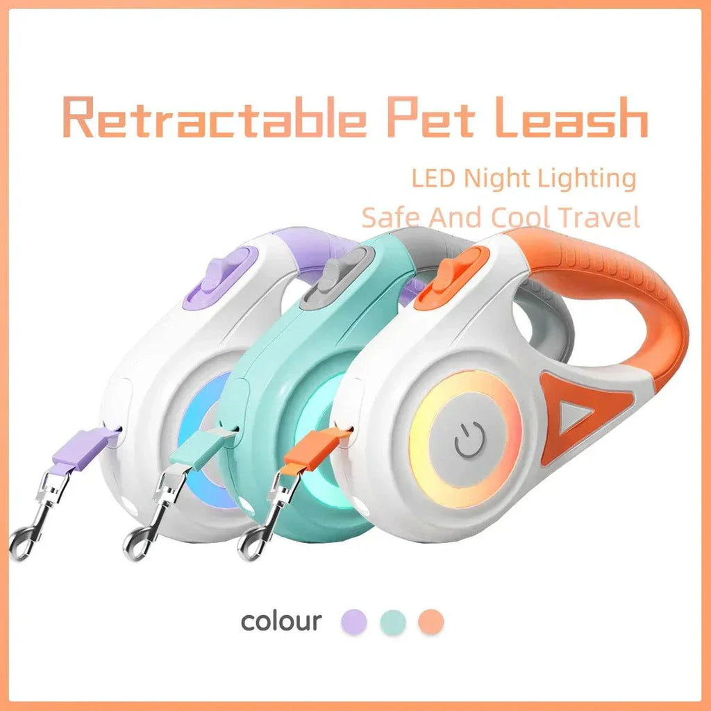 LED retractable dog leash with built-in light for safe nighttime walks