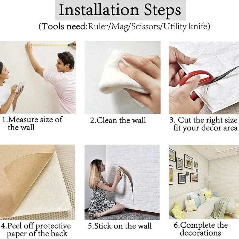 3D foam brick wall panels with realistic texture and self-adhesive waterproof XPE foam design for easy home decor.