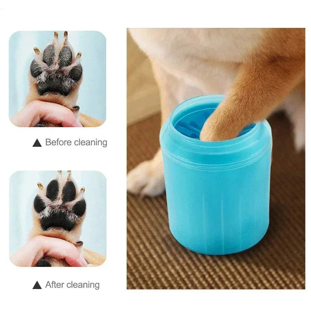 Portable pet paw cleaner with soft silicone bristles for gentle and effective dog foot cleaning.