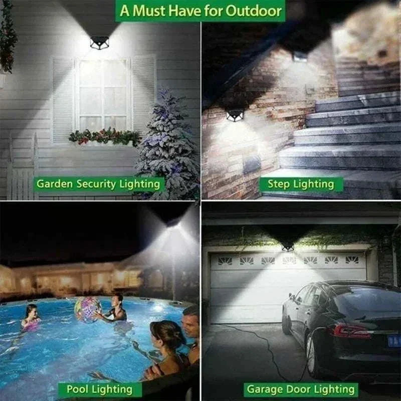100 LED solar wall lights with motion sensor and wide-angle outdoor illumination