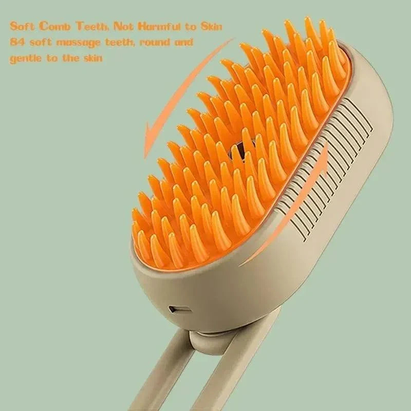 Electric pet grooming brush with steam spray, deshedding, and massage functions for dogs and cats