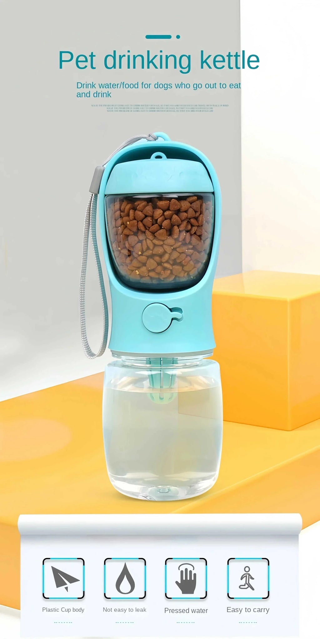 Portable dog cat water bottle combining water dispenser and food container for on-the-go hydration and feeding