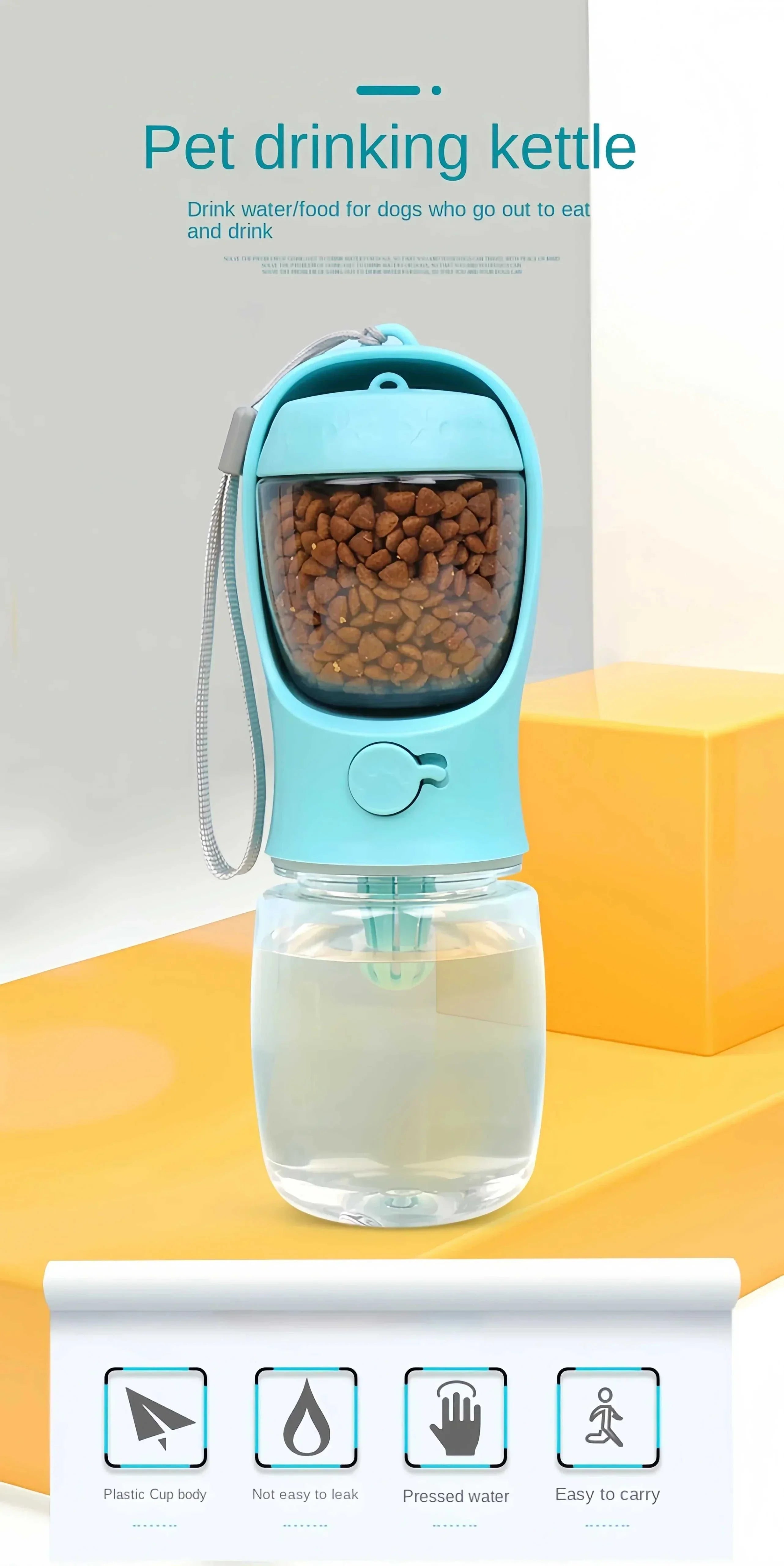 Portable dog cat water bottle combining water dispenser and food container for on-the-go hydration and feeding