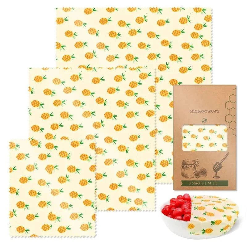 3PC reusable beeswax food wraps with lemon pattern organic cotton wax cloth eco-friendly alternative to plastic wrap