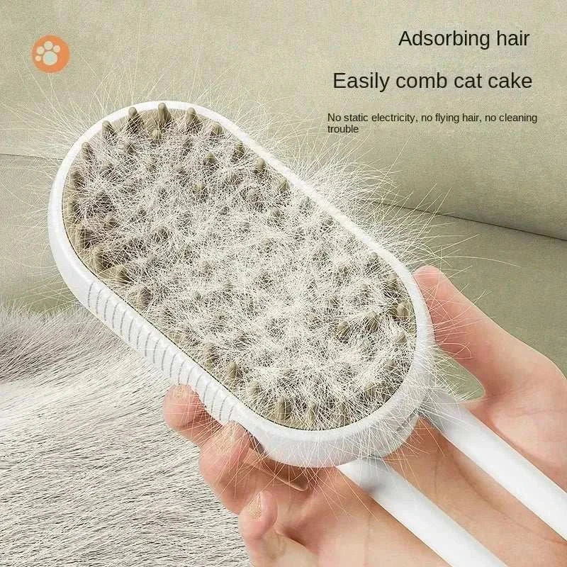Electric steamy dog brush for grooming with steam spray, deshedding, and massage functions