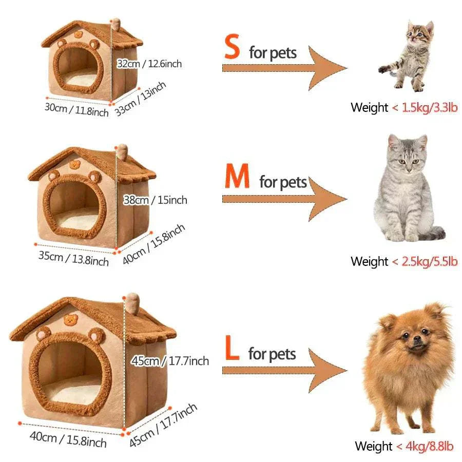 Foldable pet house in three sizes for small dogs and cats with removable washable fiber material beds Foldable Pet House