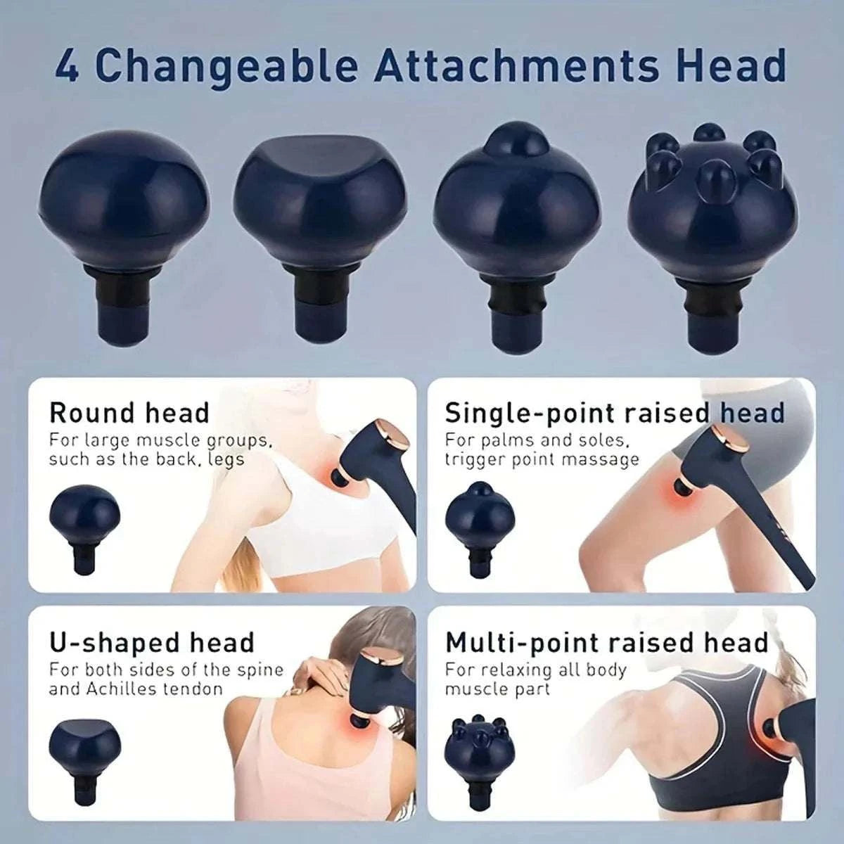 Massage gun with 4 interchangeable heads for deep tissue muscle relief