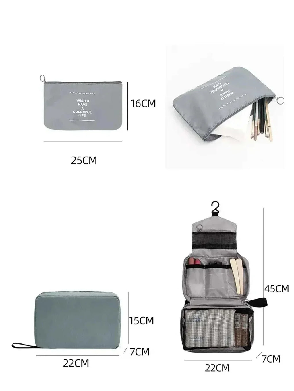Set of portable travel organizer storage bags for luggage packing in multiple sizes