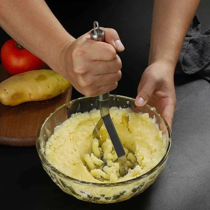 Stainless steel potato masher with ergonomic grip and rounded wire head for smooth mashing without scratching cookware Stainless Steel Potato Masher