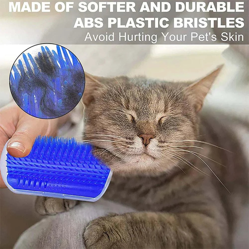 Corner-mounted pet cat brush for hair removal and gentle massage grooming
