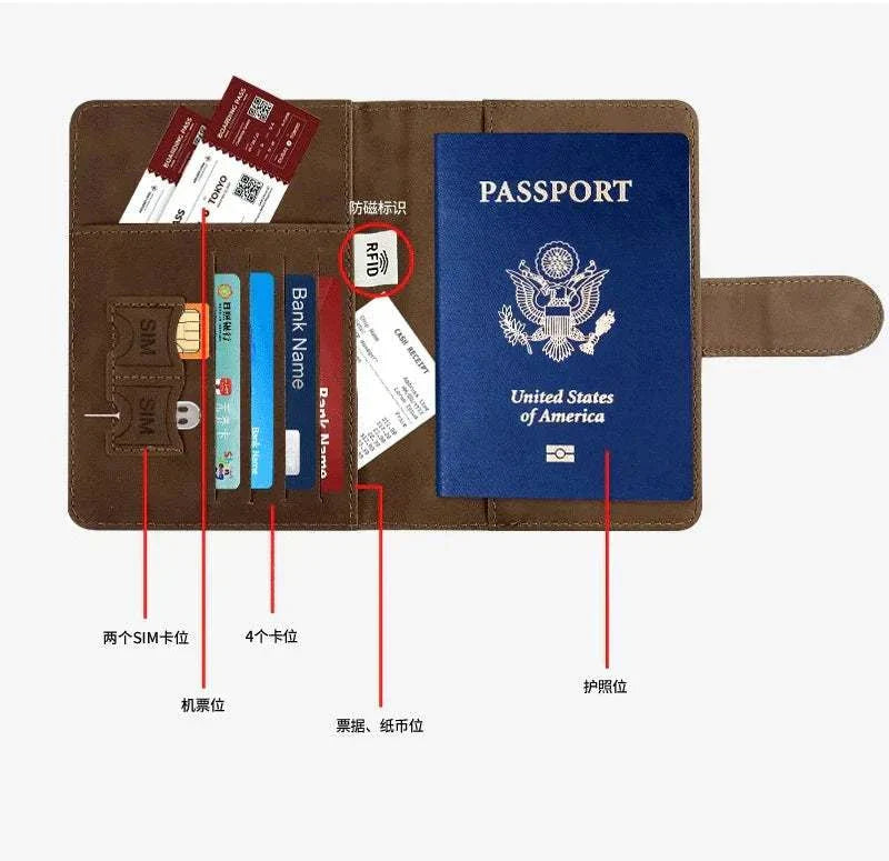 Unisex soft PU leather passport holder for travel with RFID blocking and magnetic closure