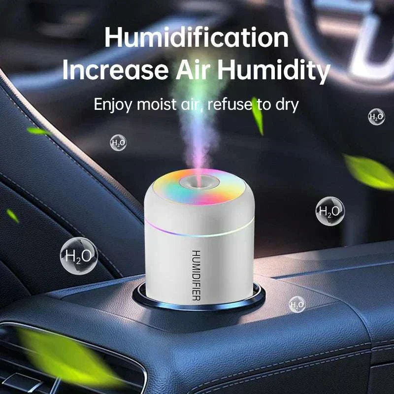 Compact mini air humidifier with USB power and soothing LED light for aromatherapy and air quality improvement