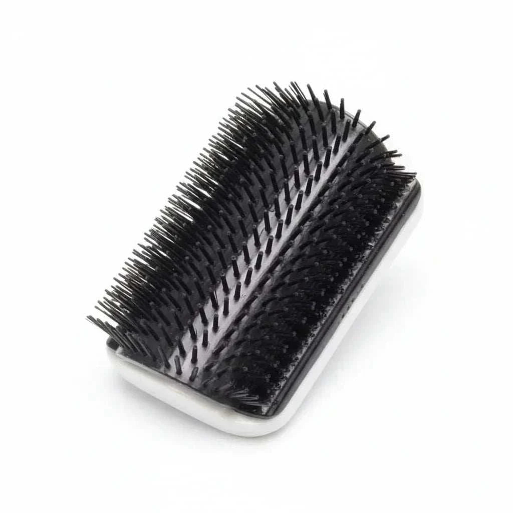 Corner-mounted pet cat brush for grooming and massage with durable plastic and detachable design