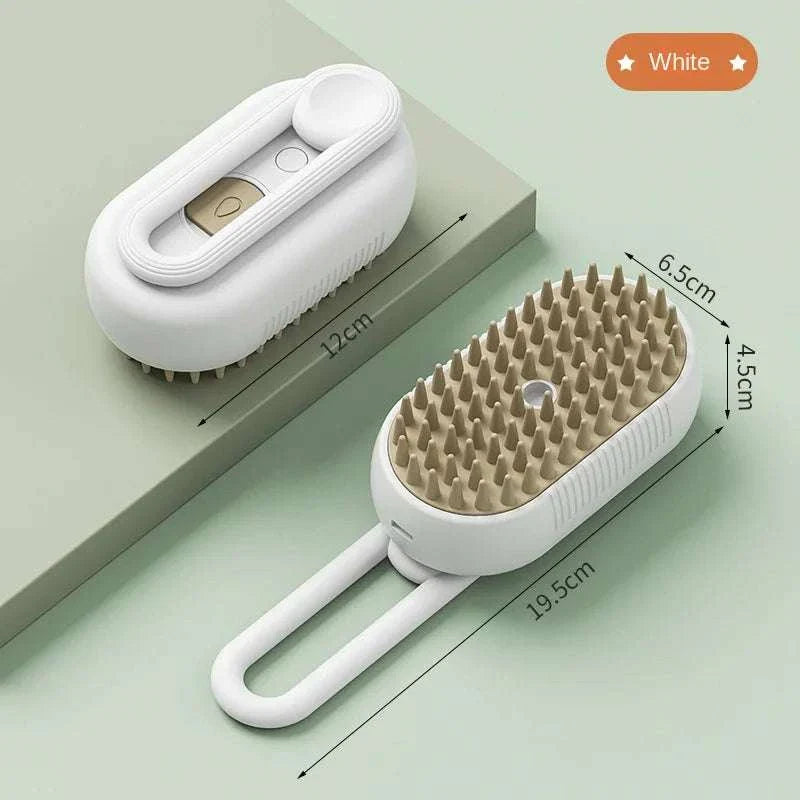 Electric steamy dog brush with steam spray, deshedding, and massage for pet grooming