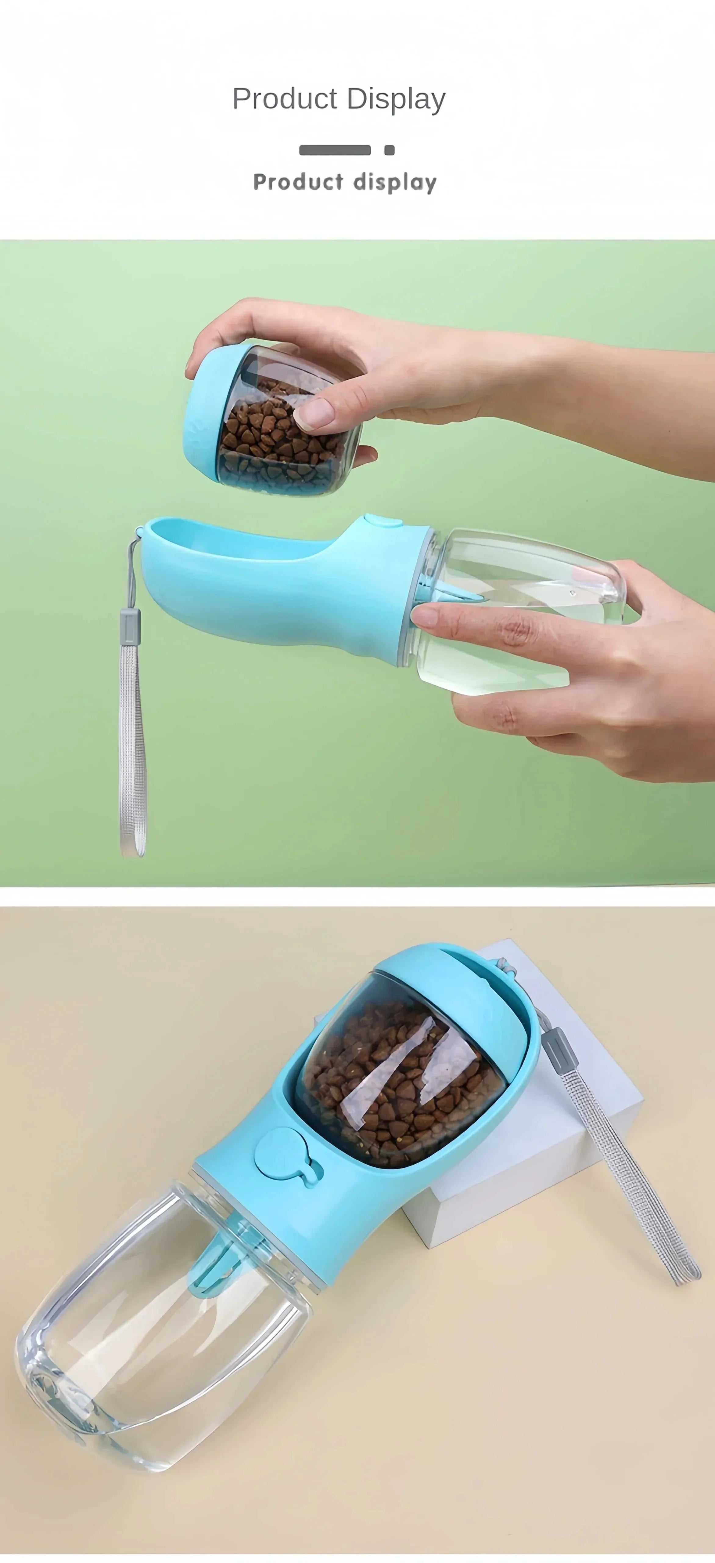 Portable dog cat water bottle with 2-in-1 food and water dispenser for travel and outdoor use
