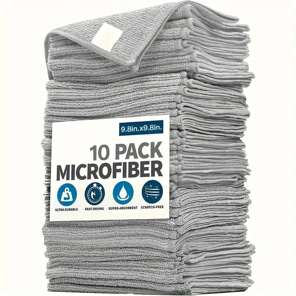 Set of ultra-absorbent light gray microfiber kitchen towels for quick, gentle, and durable cleaning