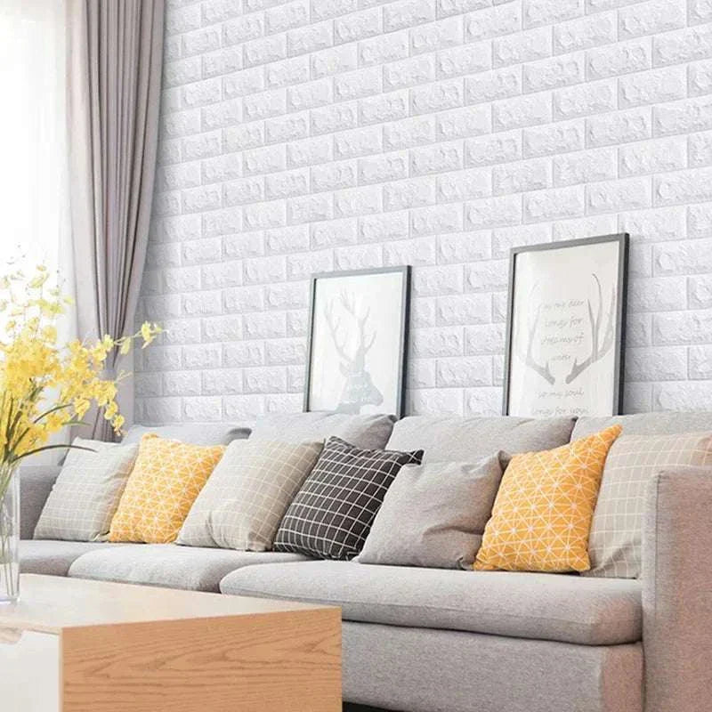 3D foam brick wall panels with realistic texture and self-adhesive backing for easy installation
