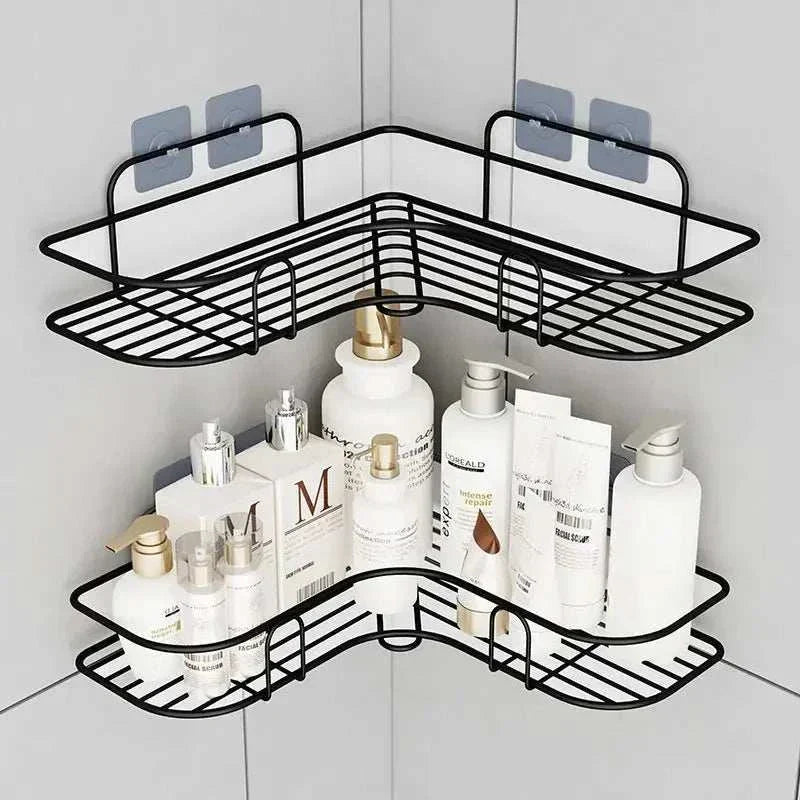 Black stainless steel corner shower caddy wall-mounted bathroom organizer shelf