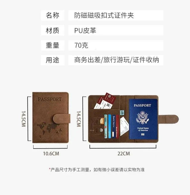 Unisex soft PU leather passport holder for travel with RFID blocking and magnetic closure