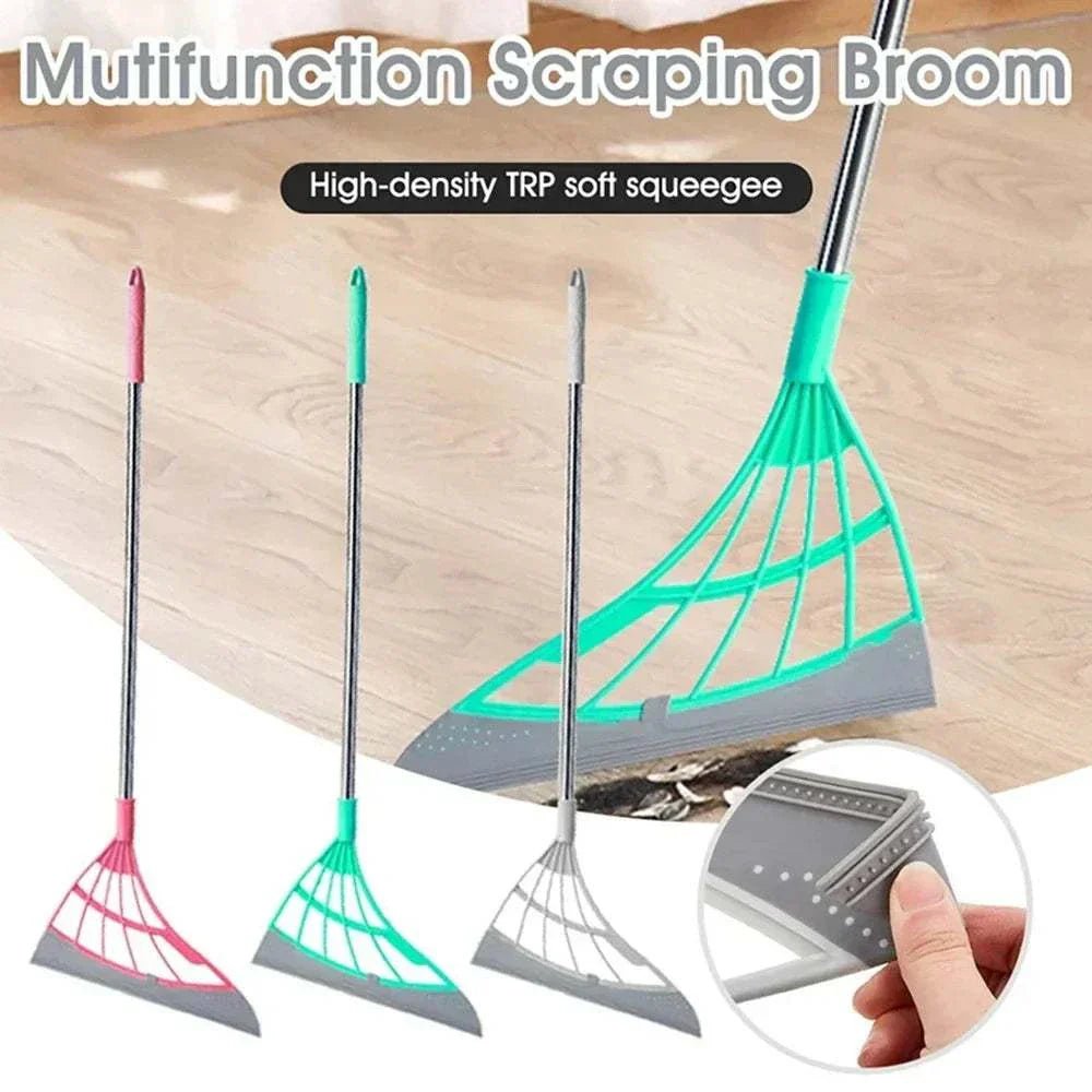 Silicone scraper broom with adjustable handle for versatile, streak-free cleaning on multiple surfaces