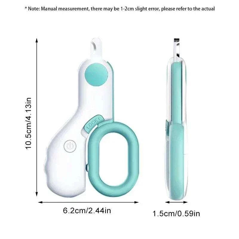 LED light pet nail clipper with safety lock and stainless steel blades for precise grooming