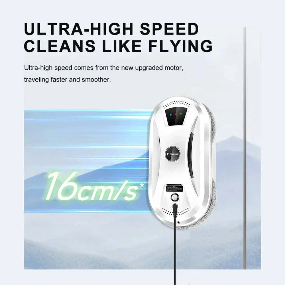 Ultra-thin robot vacuum cleaner for streak-free indoor window and glass surface cleaning with remote control and safety rope