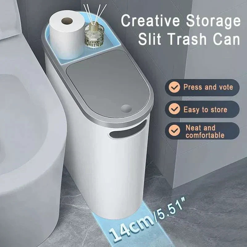 10L white bathroom trash can with press lid and modern design