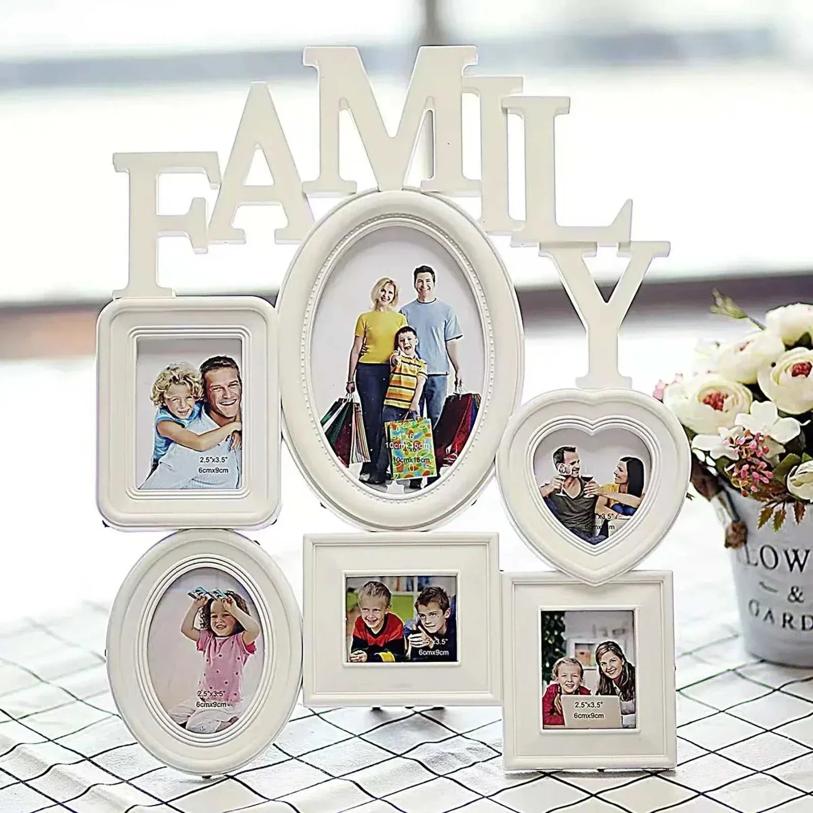 Modern minimalist family photo frame wall hanging with space for six pictures